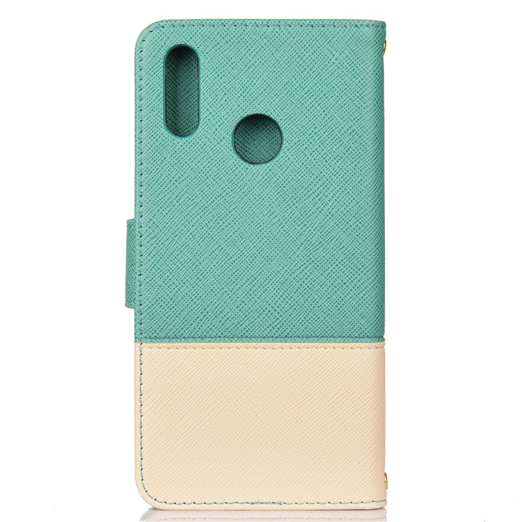 Contrast Color Cross Texture PU Leather Wallet Cell Phone Cover for Huawei Honor 10 Lite - Cyan-2