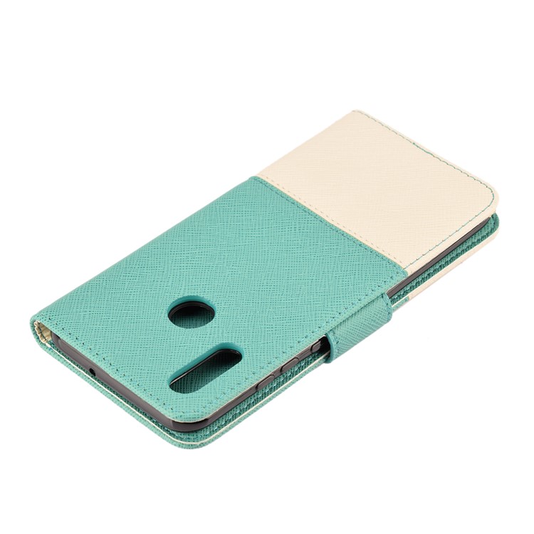 Contrast Color Cross Texture PU Leather Wallet Cell Phone Cover for Huawei Honor 10 Lite - Cyan-4