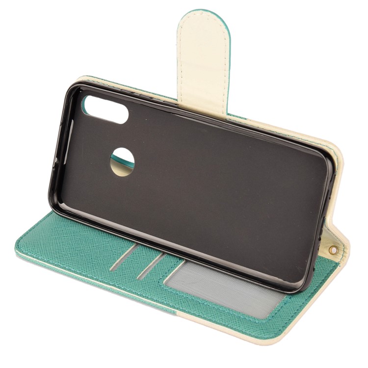 Contrast Color Cross Texture PU Leather Wallet Cell Phone Cover for Huawei Honor 10 Lite - Cyan-6