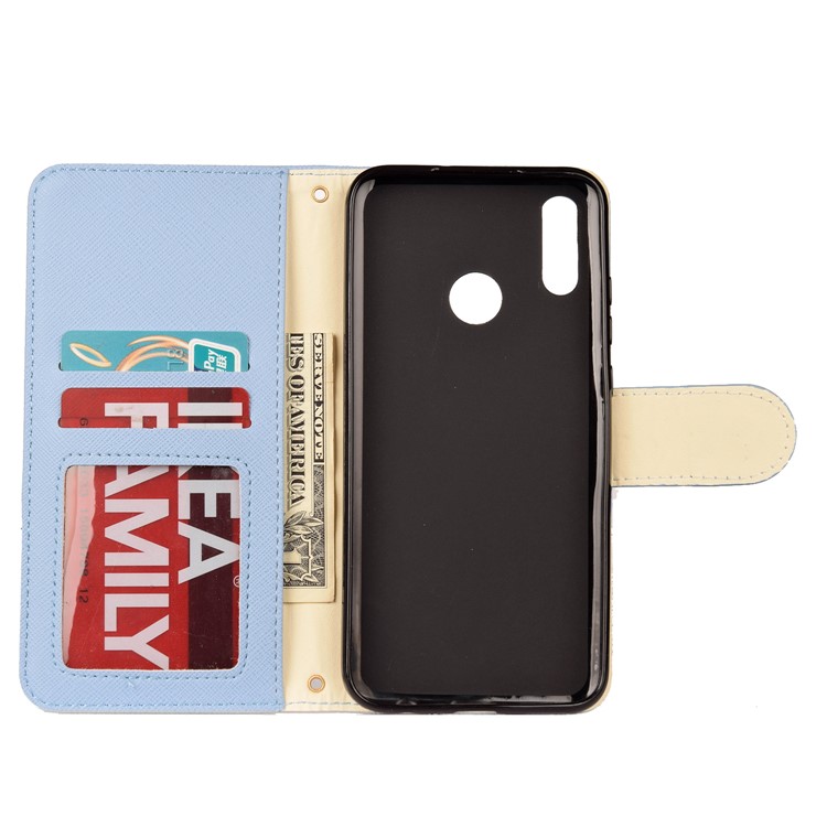 Contrast Color Cross Texture PU Leather Wallet Protective Cover for Huawei Honor 10 Lite - Baby Blue-3