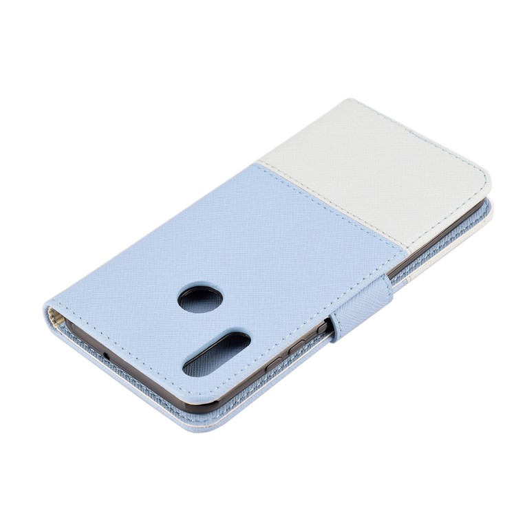 Contrast Color Cross Texture PU Leather Wallet Protective Cover for Huawei Honor 10 Lite - Baby Blue-4