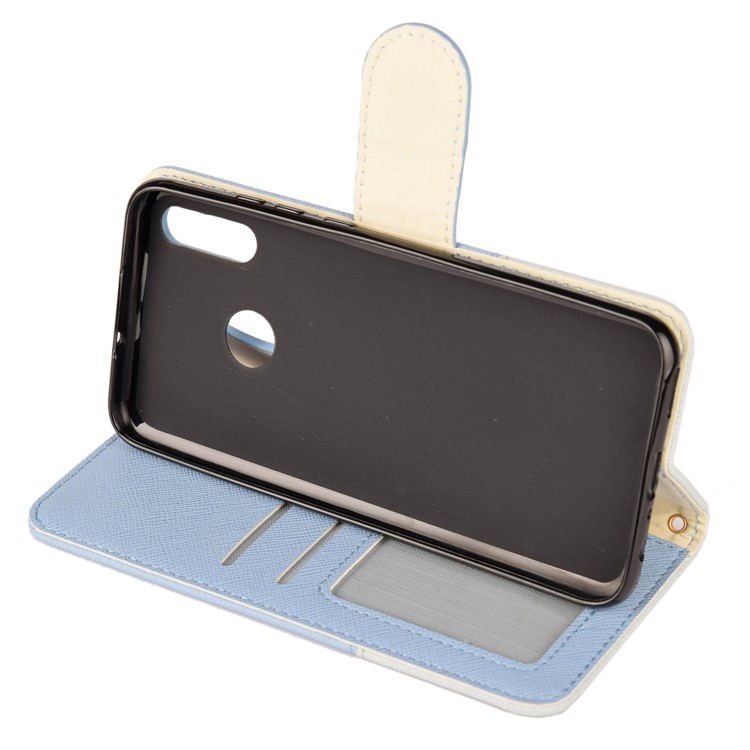 Contrast Color Cross Texture PU Leather Wallet Protective Cover for Huawei Honor 10 Lite - Baby Blue-5