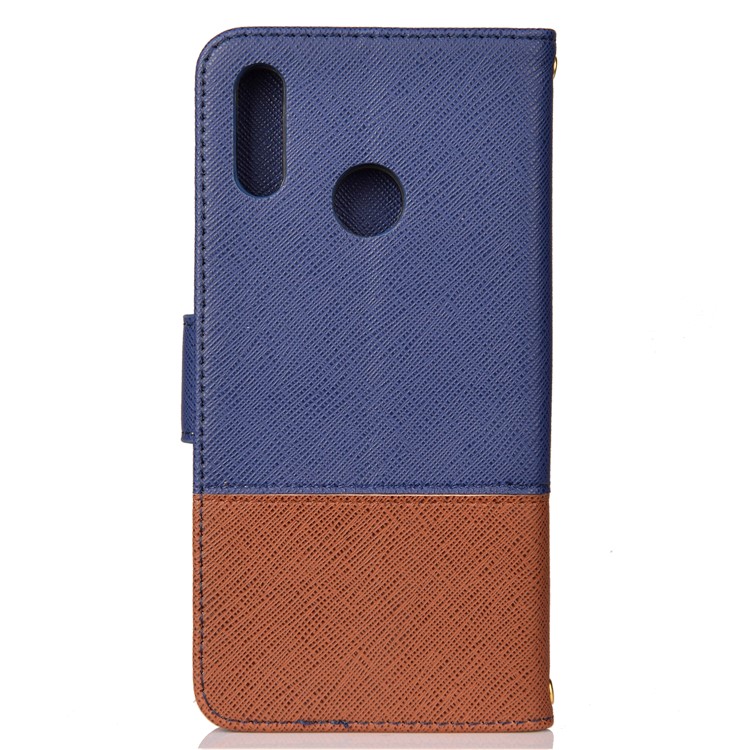 Contrast Color Cross Texture PU Leather Wallet Protective Shell for Huawei Honor 10 Lite - Dark Blue-2
