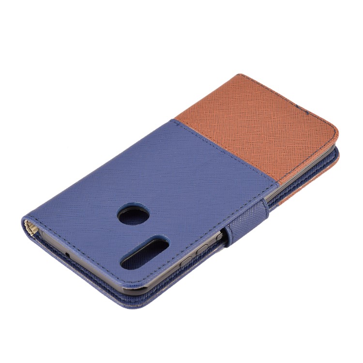 Contrast Color Cross Texture PU Leather Wallet Protective Shell for Huawei Honor 10 Lite - Dark Blue-3