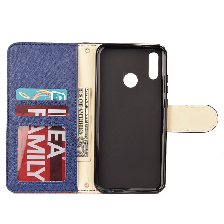 Contrast Color Cross Texture PU Leather Wallet Protective Shell for Huawei Honor 10 Lite - Dark Blue-7