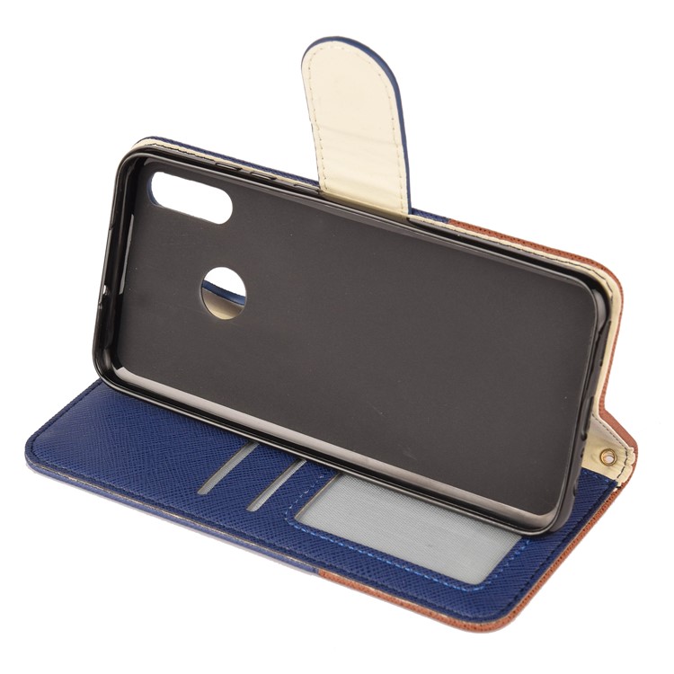 Contrast Color Cross Texture PU Leather Wallet Protective Shell for Huawei Honor 10 Lite - Dark Blue-8