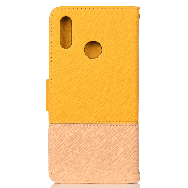 Contrast Color Cross Texture PU Leather Wallet Flip Cover for Huawei Honor 10 Lite - Yellow-2