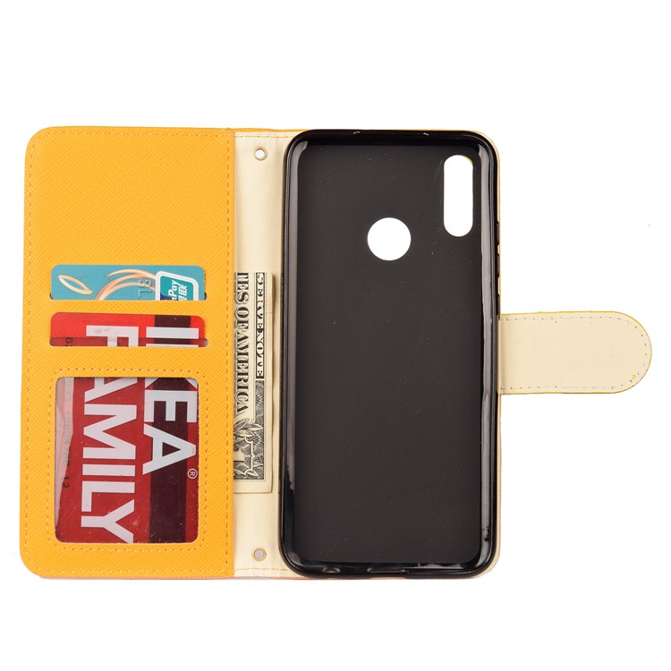 Contrast Color Cross Texture PU Leather Wallet Flip Cover for Huawei Honor 10 Lite - Yellow-3