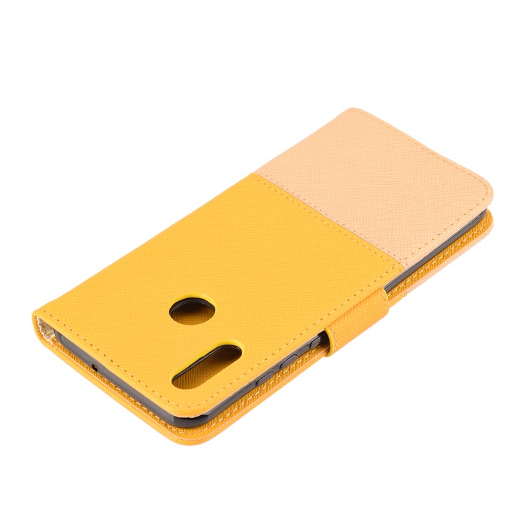 Contrast Color Cross Texture PU Leather Wallet Flip Cover for Huawei Honor 10 Lite - Yellow-4