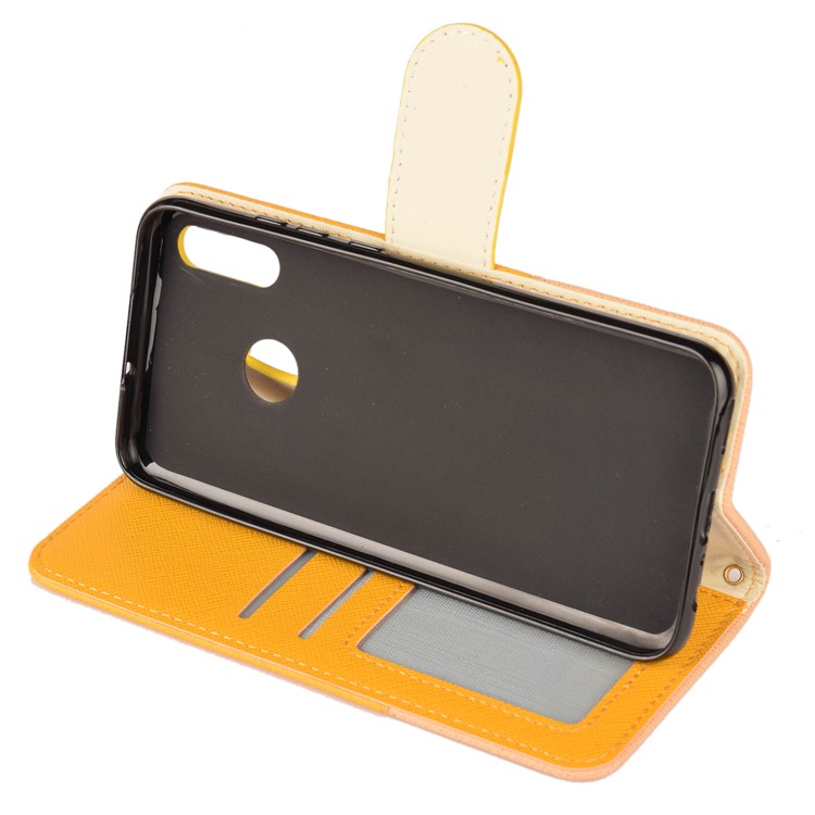 Contrast Color Cross Texture PU Leather Wallet Flip Cover for Huawei Honor 10 Lite - Yellow-5