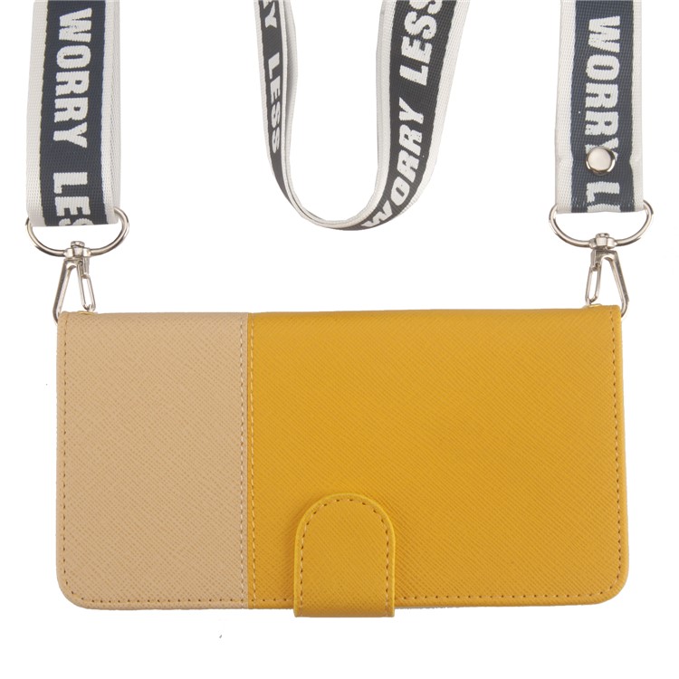 Contrast Color Cross Texture PU Leather Wallet Flip Cover for Huawei Honor 10 Lite - Yellow-6