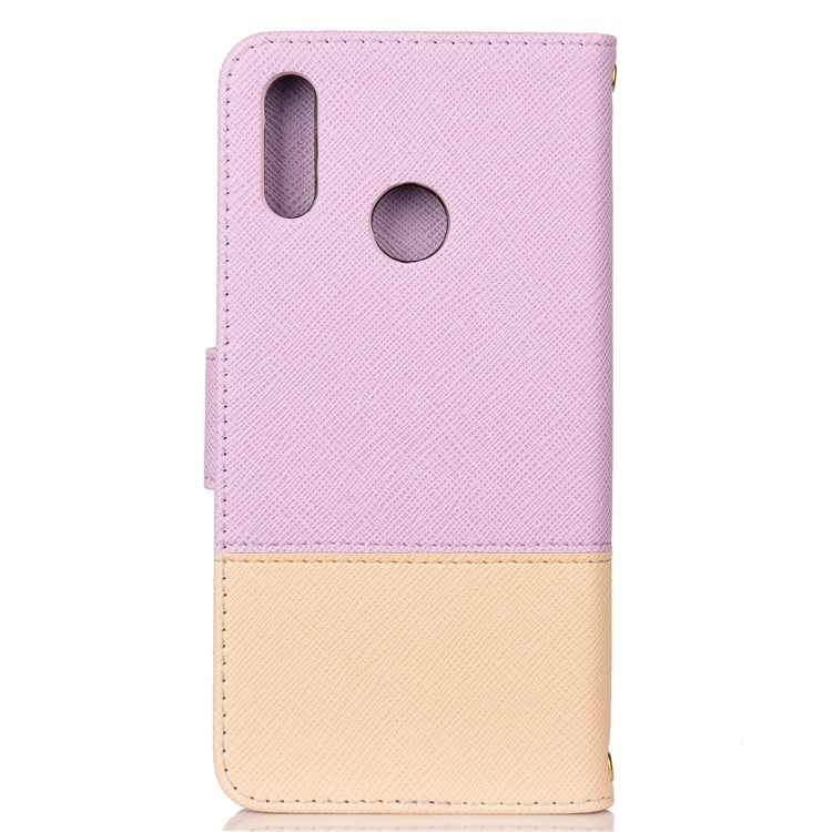 Contrast Color Cross Texture PU Leather Wallet Flip Shell for Huawei Honor 10 Lite - Purple-2
