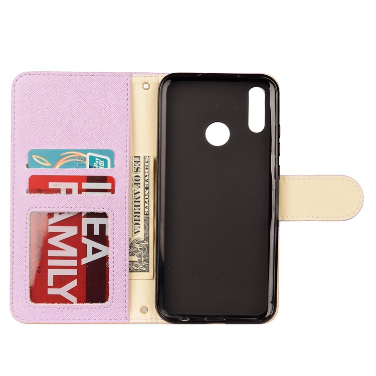 Contrast Color Cross Texture PU Leather Wallet Flip Shell for Huawei Honor 10 Lite - Purple-3