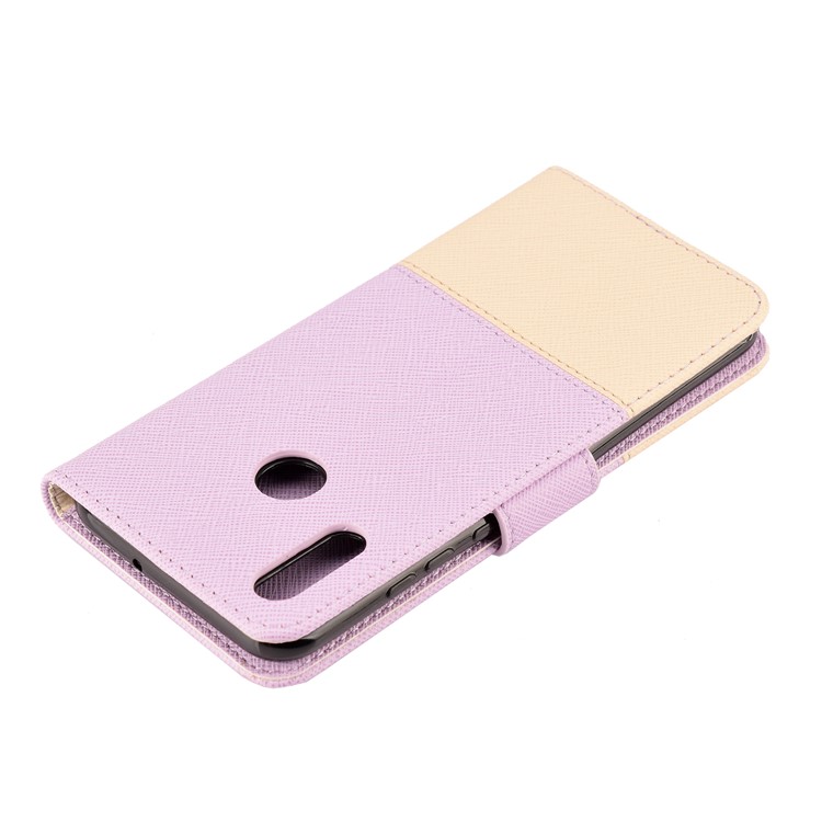 Contrast Color Cross Texture PU Leather Wallet Flip Shell for Huawei Honor 10 Lite - Purple-4