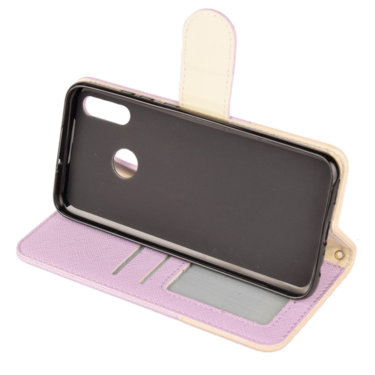 Contrast Color Cross Texture PU Leather Wallet Flip Shell for Huawei Honor 10 Lite - Purple-5