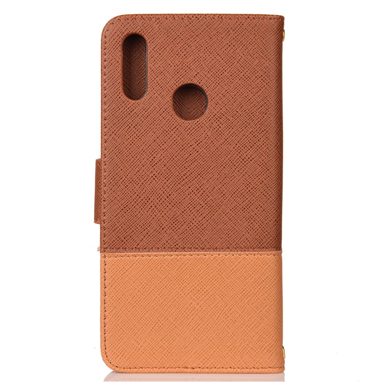 Two-tone Cross Texture PU Leather Wallet Protective Cover for Huawei Honor 10 Lite - Brown-2