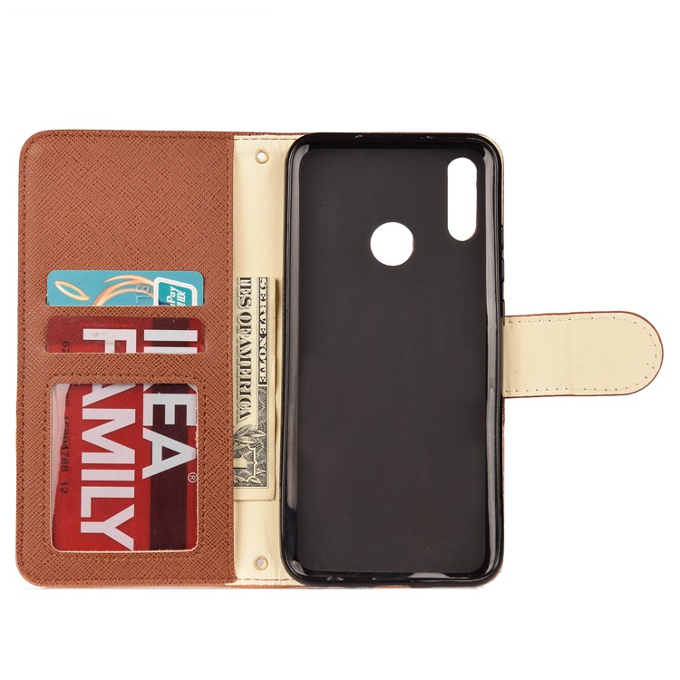 Two-tone Cross Texture PU Leather Wallet Protective Cover for Huawei Honor 10 Lite - Brown-3