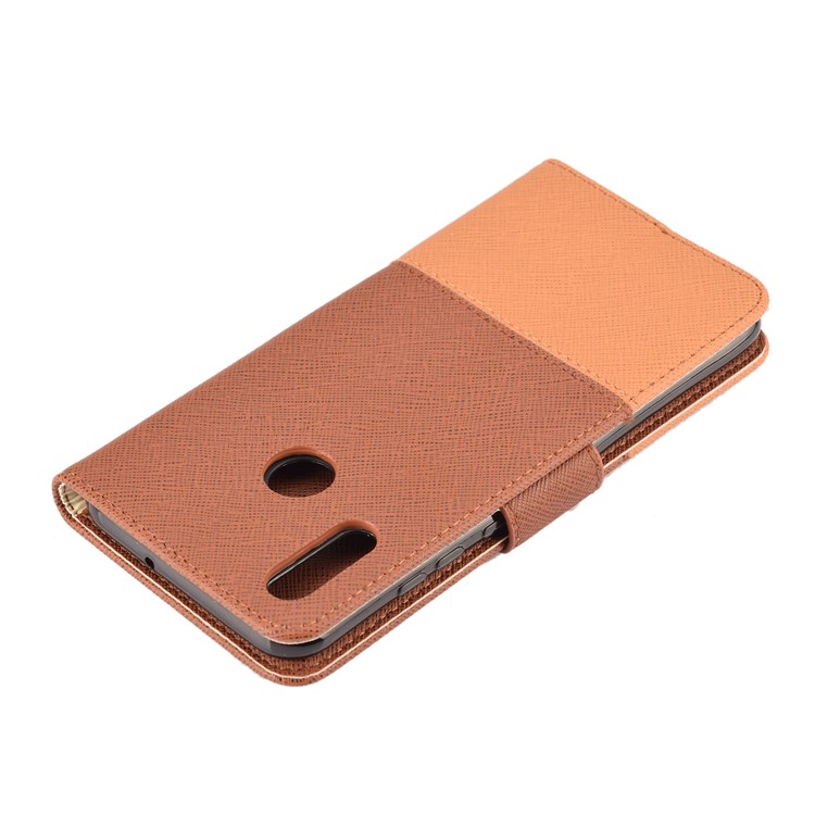 Two-tone Cross Texture PU Leather Wallet Protective Cover for Huawei Honor 10 Lite - Brown-4