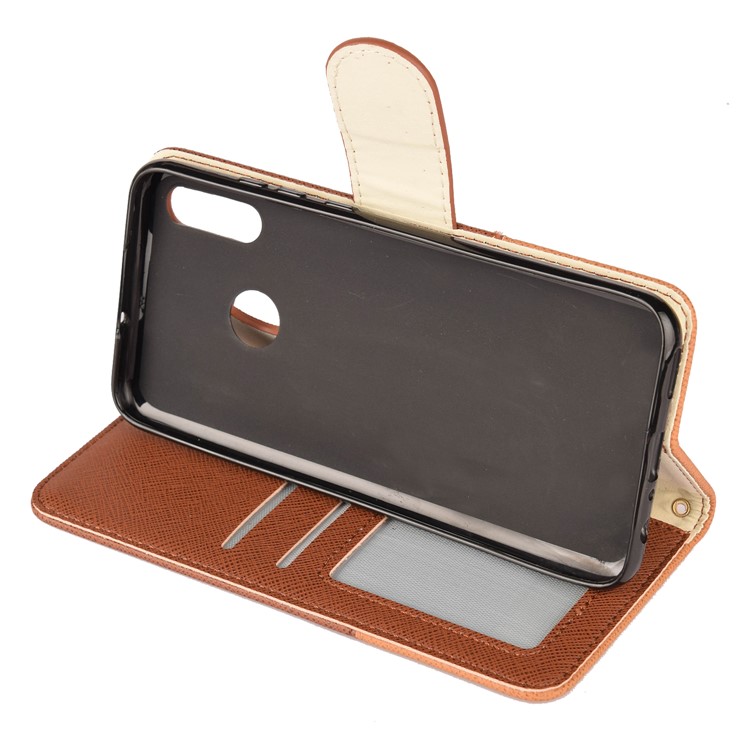 Two-tone Cross Texture PU Leather Wallet Protective Cover for Huawei Honor 10 Lite - Brown-5