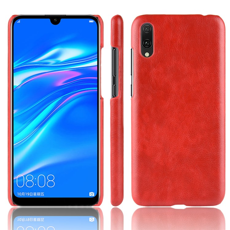 Litchi Texture PU Leather Coated Plastic Back Case Protector for Huawei Enjoy 9 / Y7 Pro (2019) - Red-1