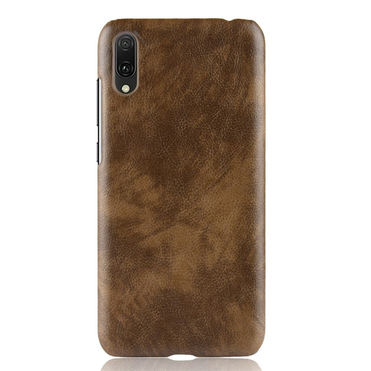 Litchi Texture PU Leather Coated Plastic Back Phone Case for Huawei Enjoy 9 / Y7 Pro (2019) - Brown-2