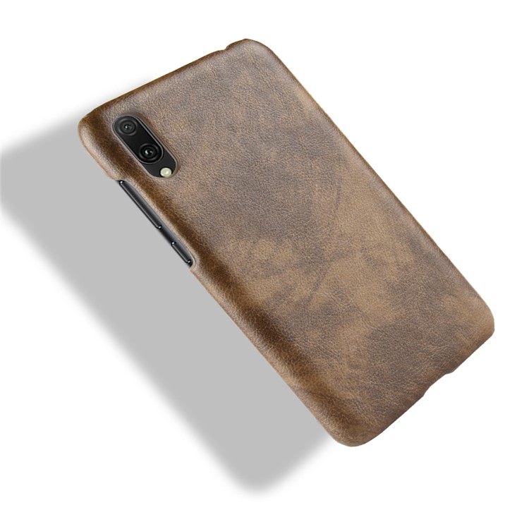 Litchi Texture PU Leather Coated Plastic Back Phone Case for Huawei Enjoy 9 / Y7 Pro (2019) - Brown-4