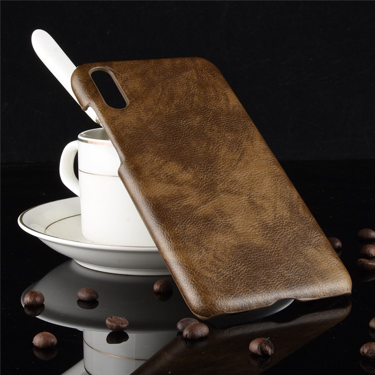 Litchi Texture PU Leather Coated Plastic Back Phone Case for Huawei Enjoy 9 / Y7 Pro (2019) - Brown-5