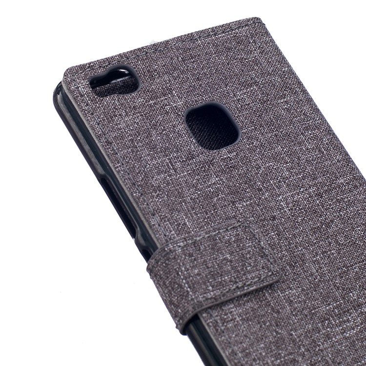 Linen Texture Wallet Stand Leather Cover for Huawei P9 Lite - Grey-3