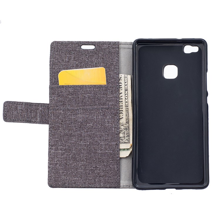 Linen Texture Wallet Stand Leather Cover for Huawei P9 Lite - Grey-4