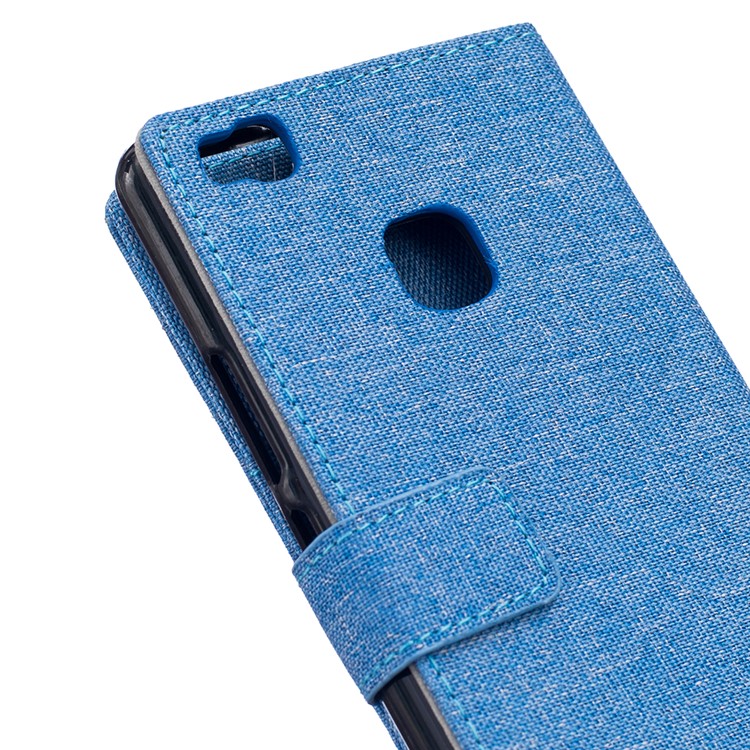 Linen Texture Wallet Stand Leather Phone Cover for Huawei P9 Lite - Baby Blue-5