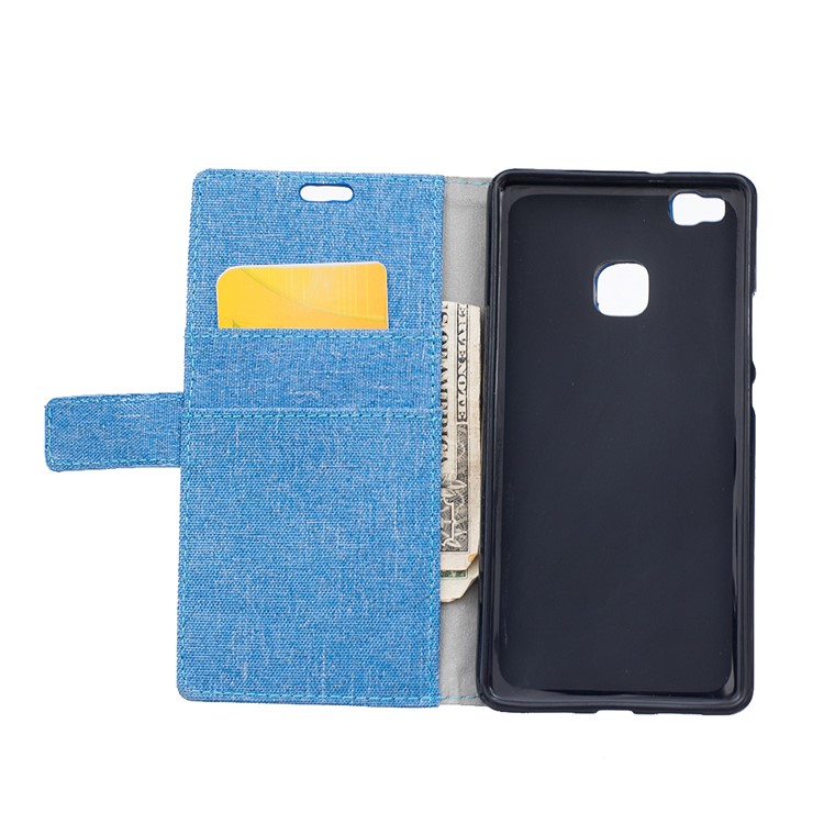Linen Texture Wallet Stand Leather Phone Cover for Huawei P9 Lite - Baby Blue-6