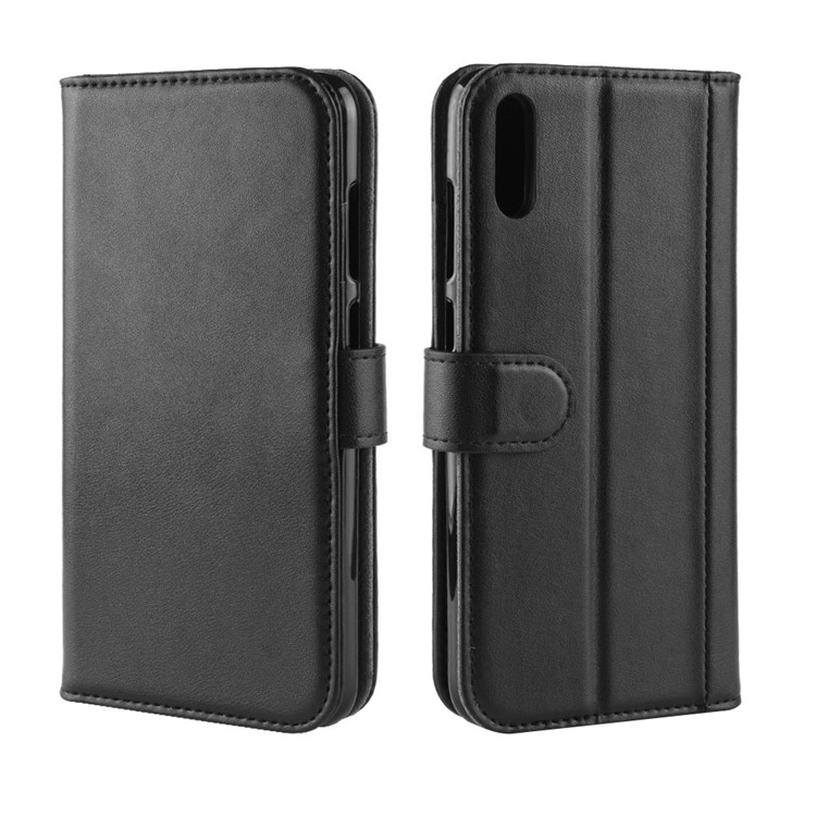 Genuine Split Leather Wallet Phone Case with Stand for Huawei Enjoy 9 / Y7 Pro (2019) - Black-2