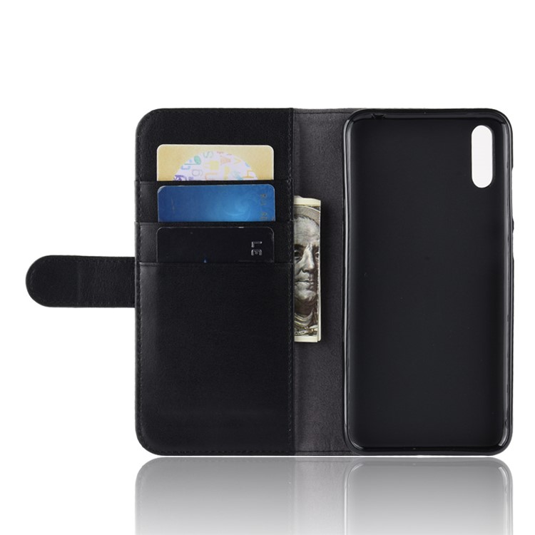 Genuine Split Leather Wallet Phone Case with Stand for Huawei Enjoy 9 / Y7 Pro (2019) - Black-5
