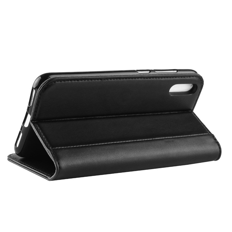 Genuine Split Leather Wallet Phone Case with Stand for Huawei Enjoy 9 / Y7 Pro (2019) - Black-7