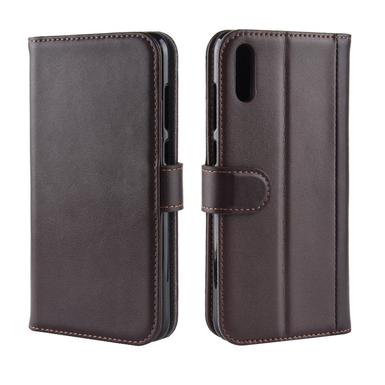 Genuine Split Leather Wallet Phone Shell with Stand for Huawei Enjoy 9 / Y7 Pro (2019) - Brown-2