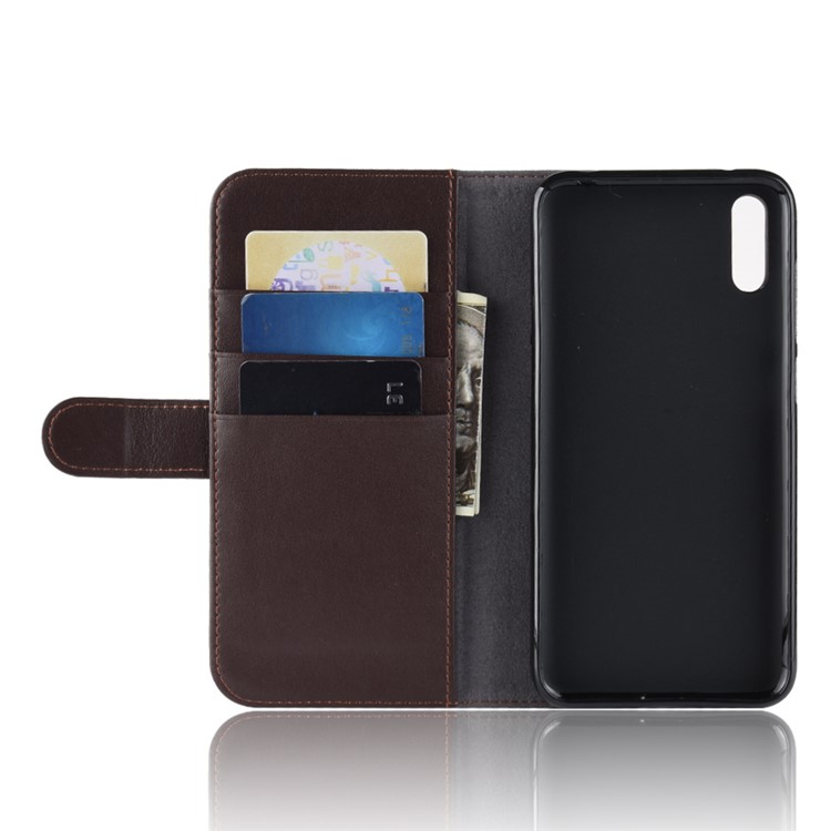 Genuine Split Leather Wallet Phone Shell with Stand for Huawei Enjoy 9 / Y7 Pro (2019) - Brown-5