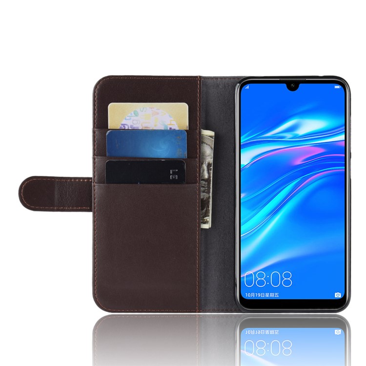Genuine Split Leather Wallet Phone Shell with Stand for Huawei Enjoy 9 / Y7 Pro (2019) - Brown-6