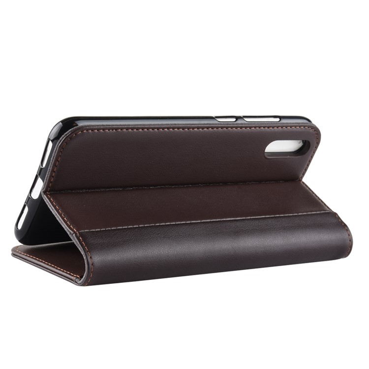 Genuine Split Leather Wallet Phone Shell with Stand for Huawei Enjoy 9 / Y7 Pro (2019) - Brown-7