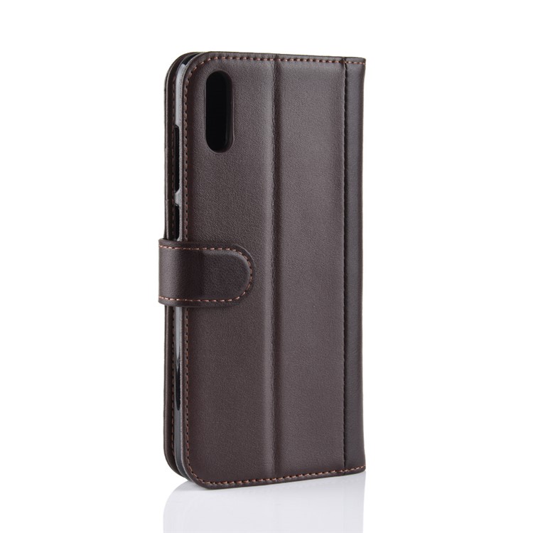 Genuine Split Leather Wallet Phone Shell with Stand for Huawei Enjoy 9 / Y7 Pro (2019) - Brown-8
