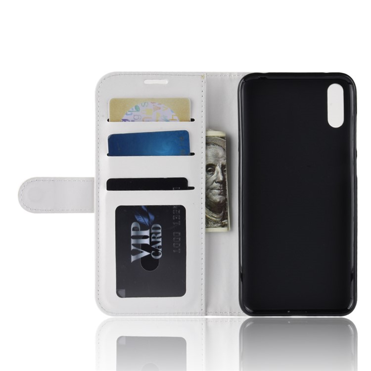 Verrückte Pferdebeschaffenheitsgeldbörsenstandplatz Ledertasche Für Huawei Genießen / Y7 Pro (2019) - Weiß-4