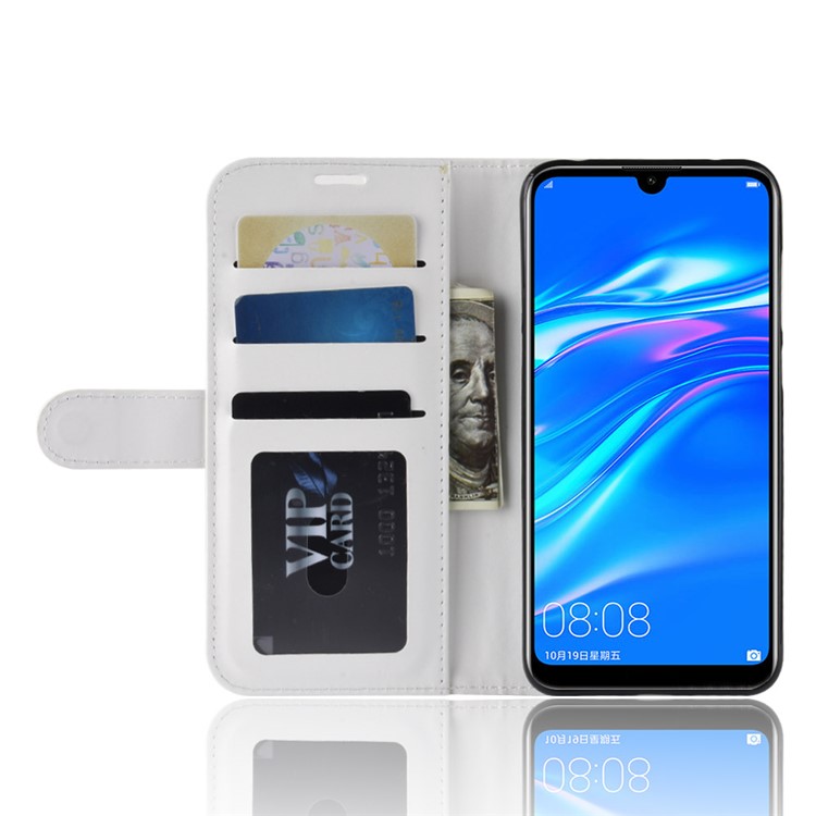 Verrückte Pferdebeschaffenheitsgeldbörsenstandplatz Ledertasche Für Huawei Genießen / Y7 Pro (2019) - Weiß-5