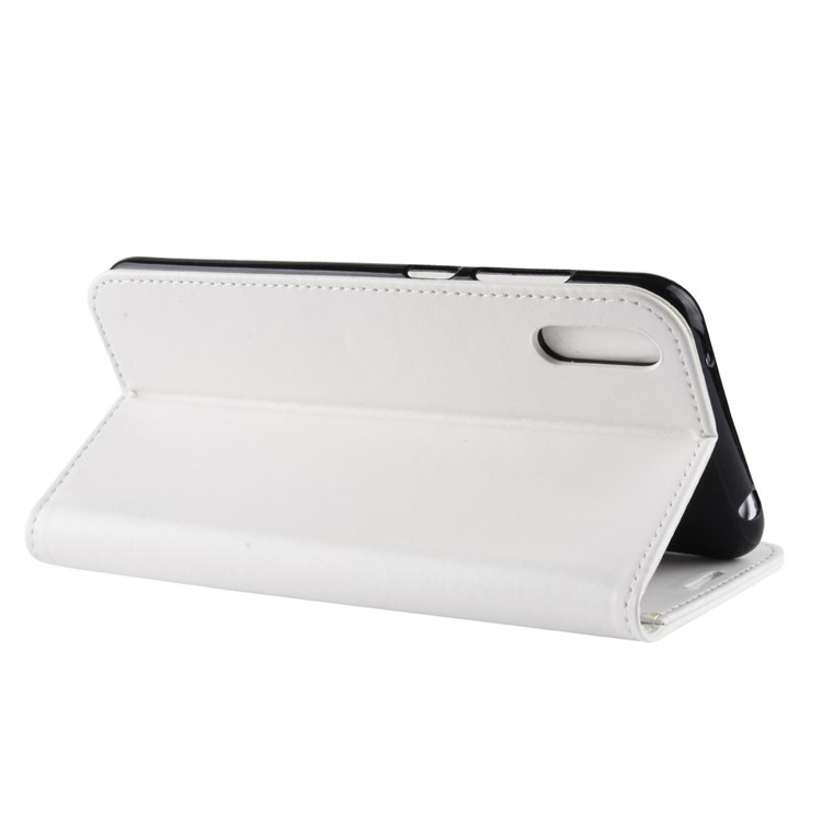 Verrückte Pferdebeschaffenheitsgeldbörsenstandplatz Ledertasche Für Huawei Genießen / Y7 Pro (2019) - Weiß-6