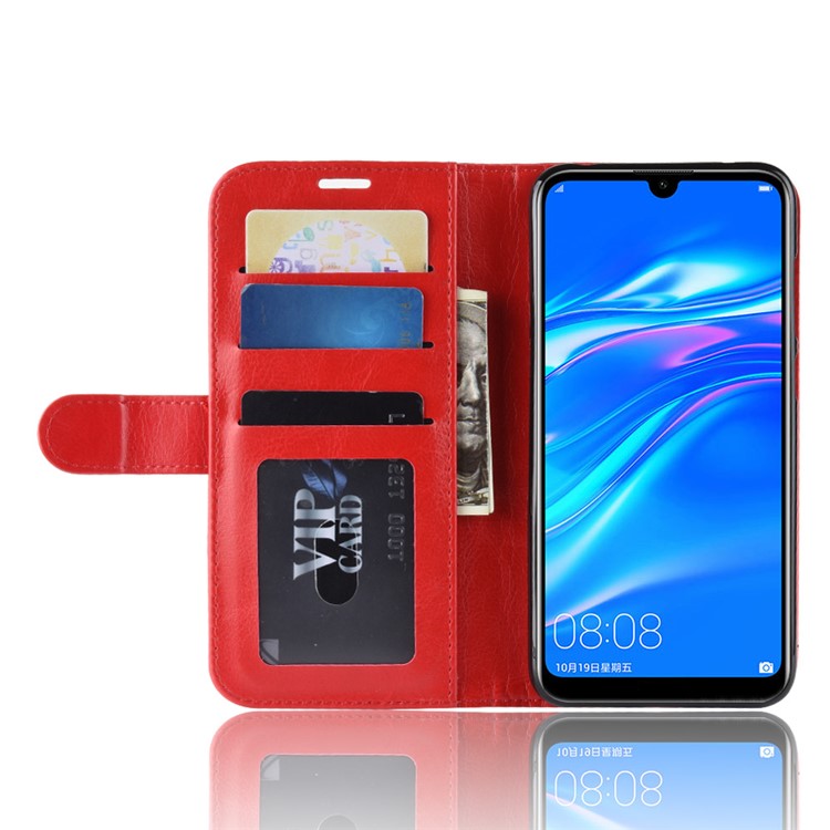 Crazy Horse Texture Wallet Stand Leather Phone Cover for Huawei Enjoy 9 / Y7 Pro (2019) - Red-5