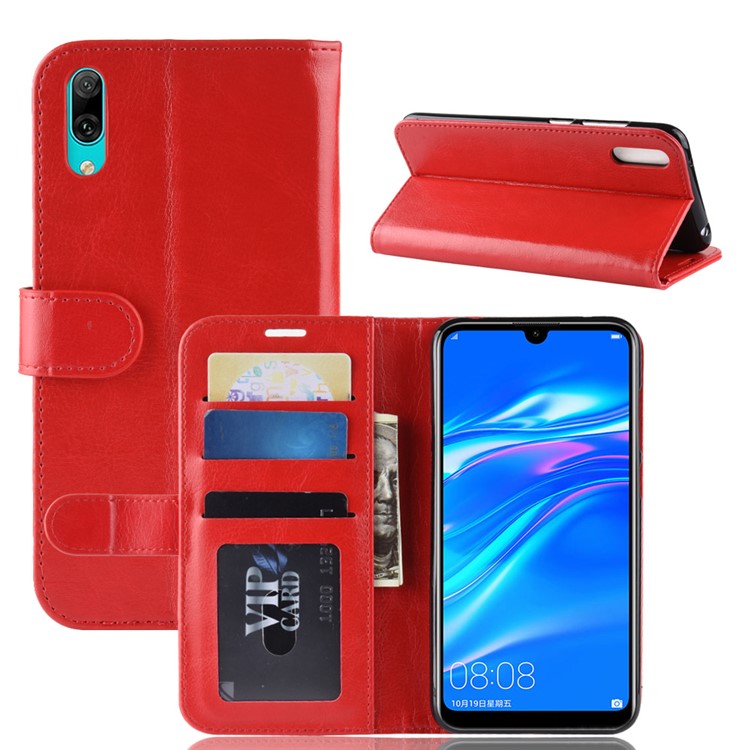 Crazy Horse Texture Wallet Stand Leather Phone Cover for Huawei Enjoy 9 / Y7 Pro (2019) - Red-8