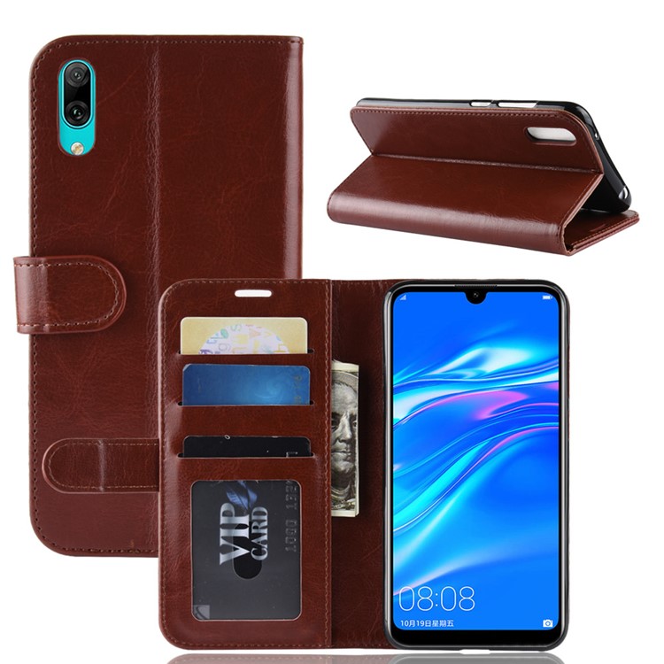Crazy Horse Texture Wallet Stand Leather Phone Shell for Huawei Enjoy 9 / Y7 Pro (2019) - Brown-8