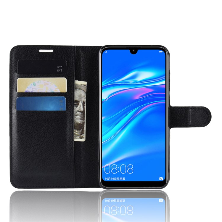 Litchi Skin Wallet Leather Stand Case for Huawei Enjoy 9 / Y7 Pro (2019) - Black-5