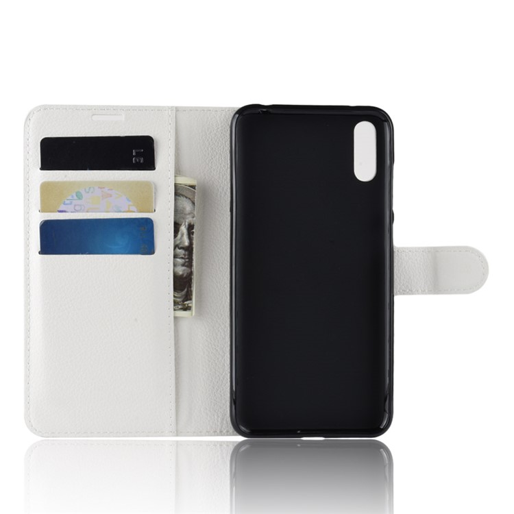 Litchi Skin Wallet Leather Stand Cover for Huawei Enjoy 9 / Y7 Pro (2019) - White-3