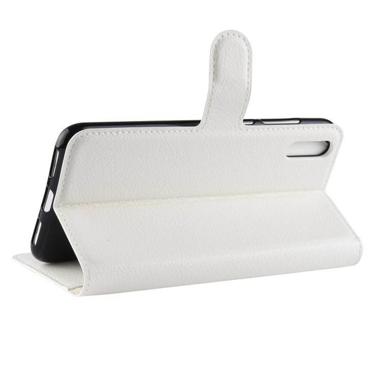 Litchi Skin Wallet Leather Stand Cover for Huawei Enjoy 9 / Y7 Pro (2019) - White-5