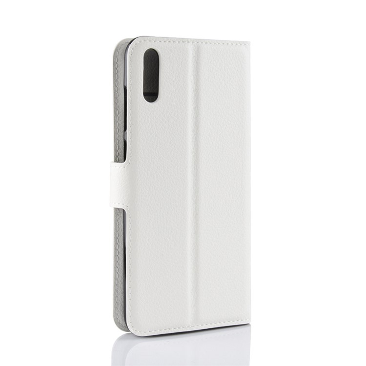 Litchi Skin Wallet Leather Stand Cover for Huawei Enjoy 9 / Y7 Pro (2019) - White-6