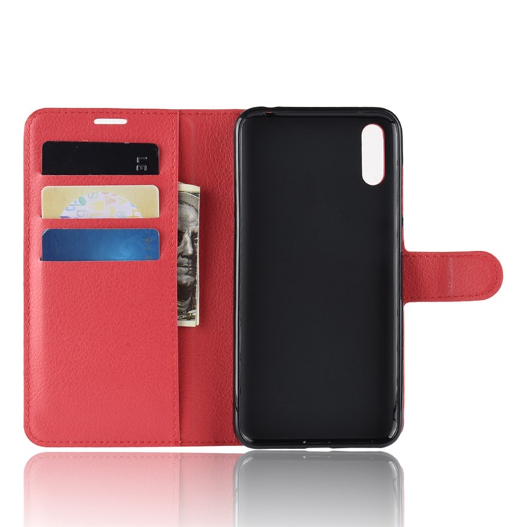 Litchi Skin Wallet Leather Stand Shell for Huawei Enjoy 9 / Y7 Pro (2019) - Red-3